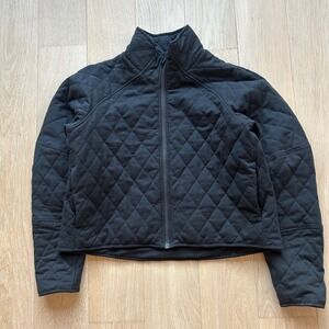 Lululemon Quilted Bomber Jacket Womens 8 Black Diamond Stitch Full Zip Mock Neck